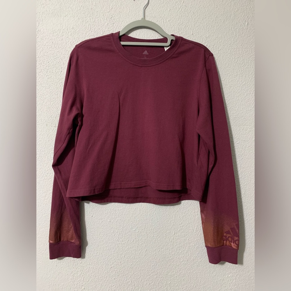 Adidas Burgandy Long Sleeve Crop Top Size Large